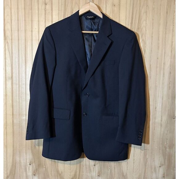 Jos A Bank Men's 40R 2 Button Suit Coat Black Pinstripe 100% Wool - Picture 1 of 6